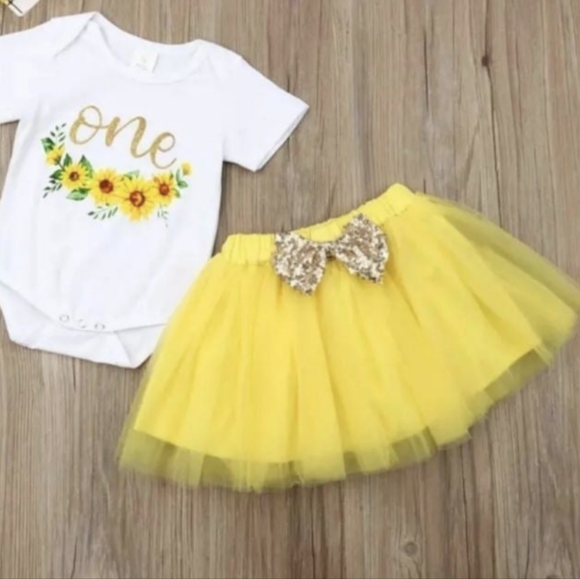 Sunflower Girl Dress Tutu Skirt Easter Spring Outfit Clothes First Birthday - Picture 2 of 5